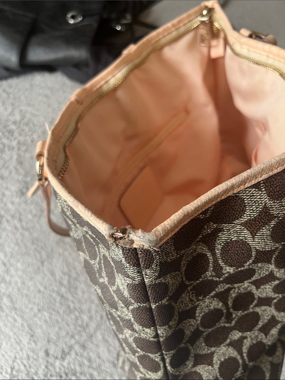 Coach Black Signature Tote with Light Pink Trim - Picture 3 of 4